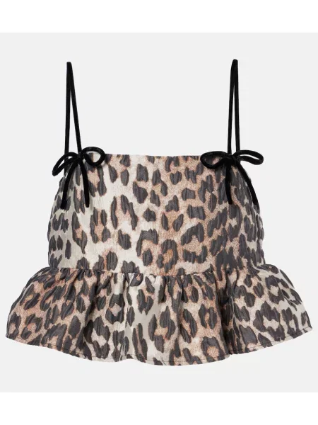 Cu peplum top Ganni din jacard maro