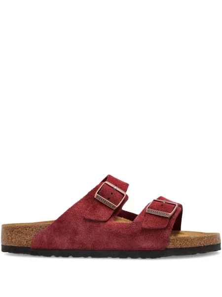 Sandale Birkenstock din piele de căprioară cu cataramă roșu