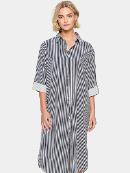 SAINT TROPEZ Rochie tip bluză Zalinda albastru noapte alb