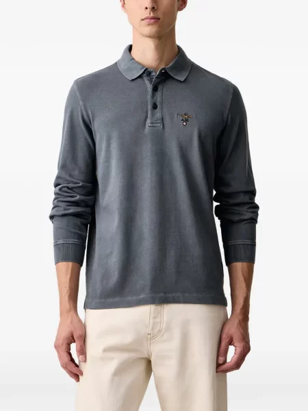 Lung tricou polo Aeronautica Militare cu broderie gri