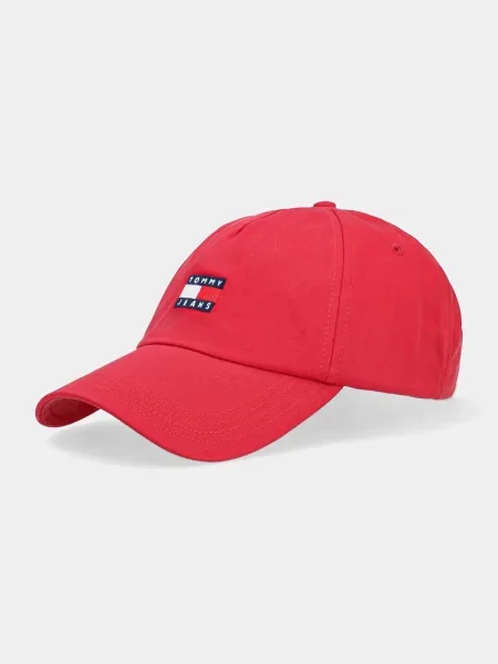 Шапка с козирка Tommy Jeans кафяво с апликация червено
