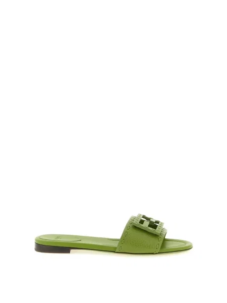 Klapki Fendi skórzane zielone