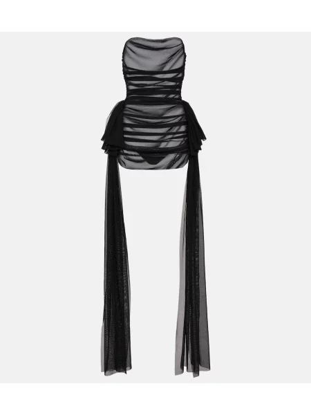 Przezroczysta sukienka Norma Kamali z falbankami z siateczką czarna