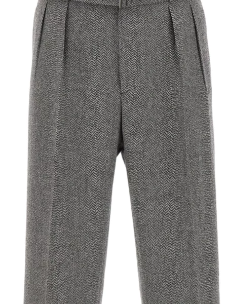 Pantaloni Tagliatore cu model herringbone gri