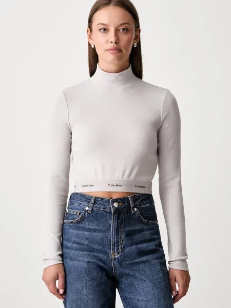 Tricou cu mânecă lungă Calvin Klein Jeans gri