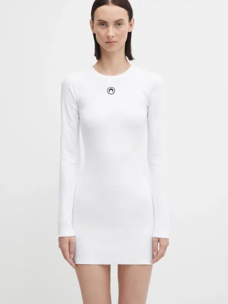Marine Serre rochie Moon Logo Ribbed Jersey mini evazați alb