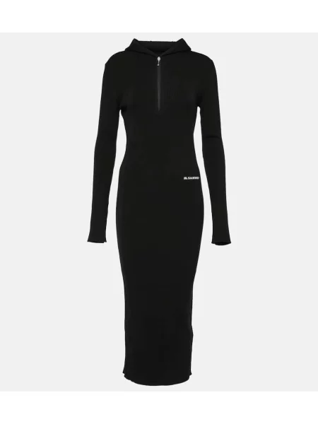 Rochie midi Jil Sander de lână până la genunchi de costum negru