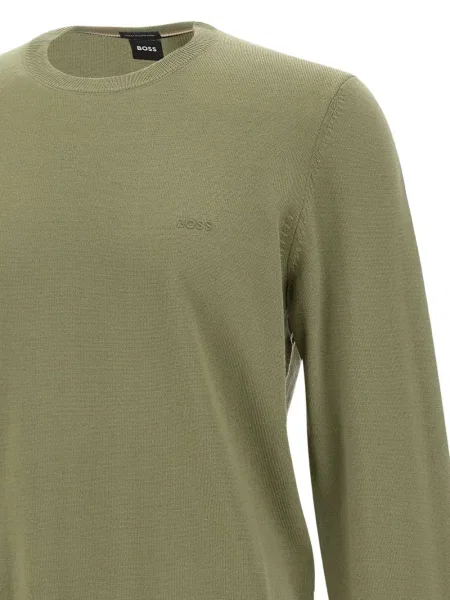 Pulover Boss cu broderie cu decolteu rotund verde