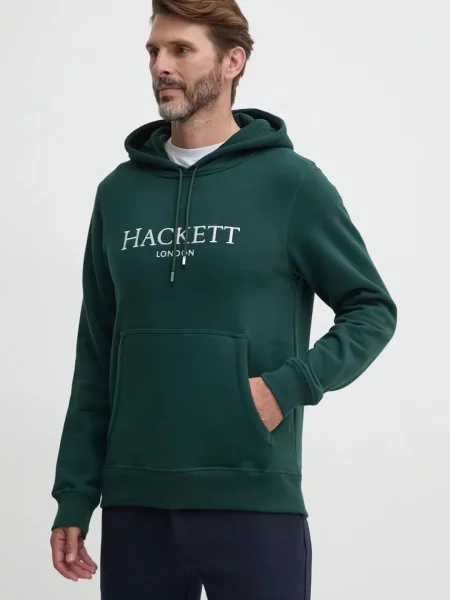 Суичър с качулка Hackett London с качулка с апликация зелено