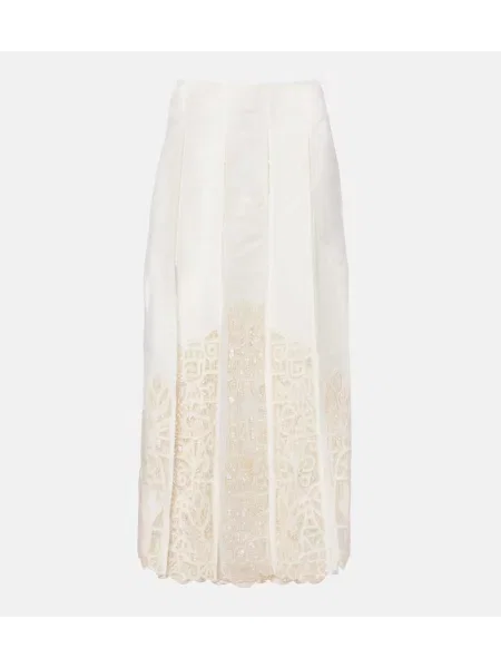 Fustă midi Alemais de in până la genunchi alb