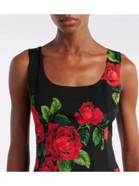 Rochie midi Dolce&gabbana de mătase cu model floral negru