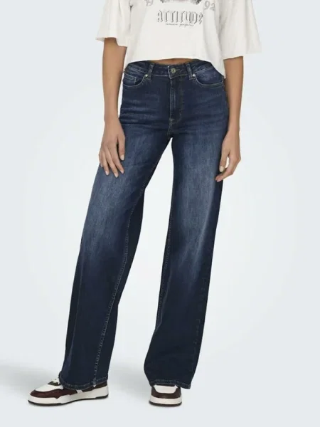 ONLY Blugi Madison Bleumarin Wide Leg albastru
