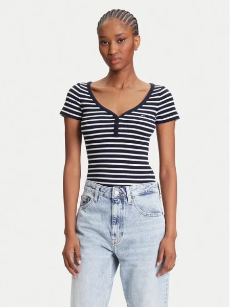 Тениска Tommy Jeans дамска тъмносиньо