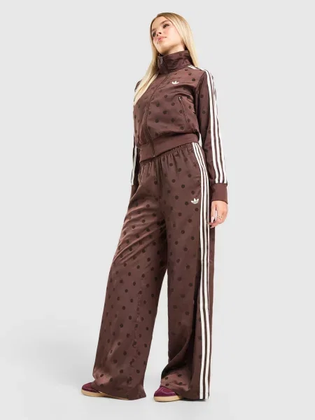 Adidas Spodnie Satin Polka Dots Wide Leg brązowe