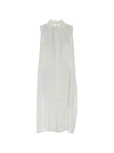 Rochie tip cămașă Y's de in fără mâneci alb