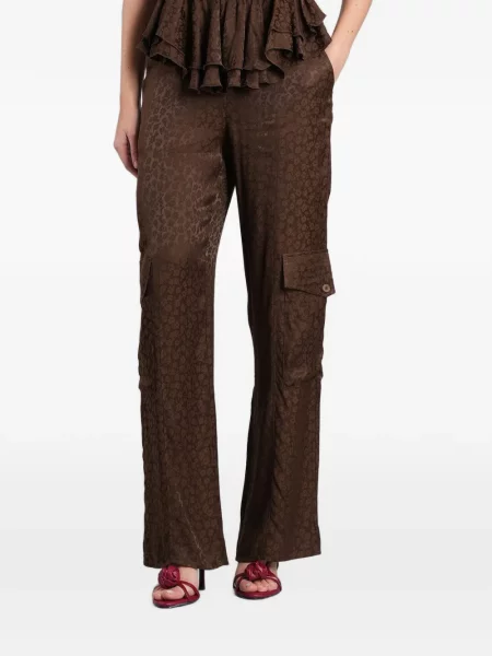Pantaloni cargo Siedres cu model floral din jacard maro