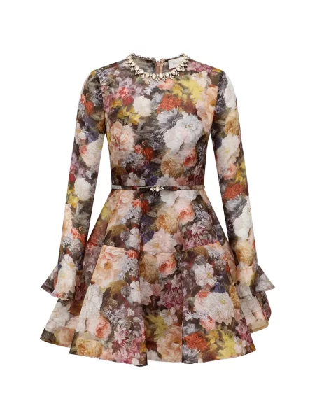 Rochie mini Zimmermann cu model floral cu imagine de costum maro