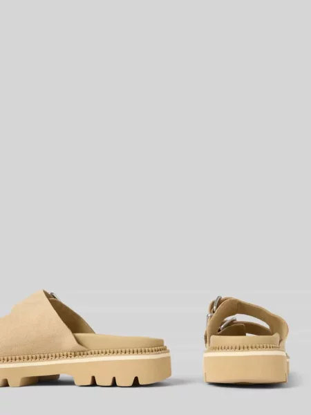 Tommy Jeans klapki zamszowe DOUBLE STRAP SANDAL SUEDE beżowy na platformie brązowe