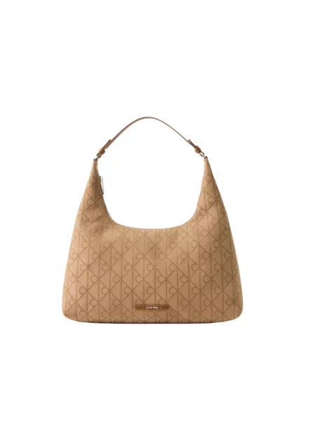 Geantă Calvin Klein Emblem Jacquard Maro bej