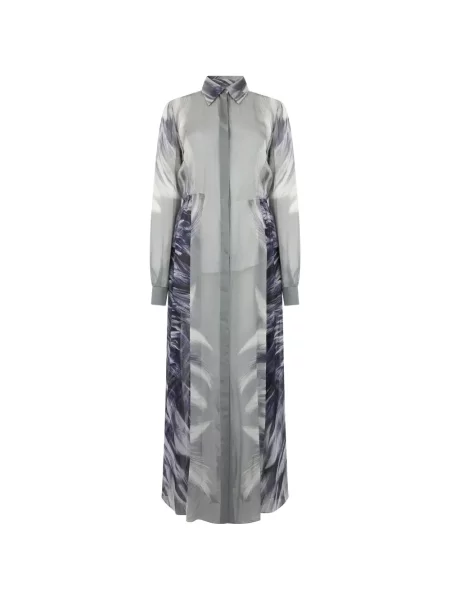 Rochie tip cămașă Alberta Ferretti de mătase cu imagine gri