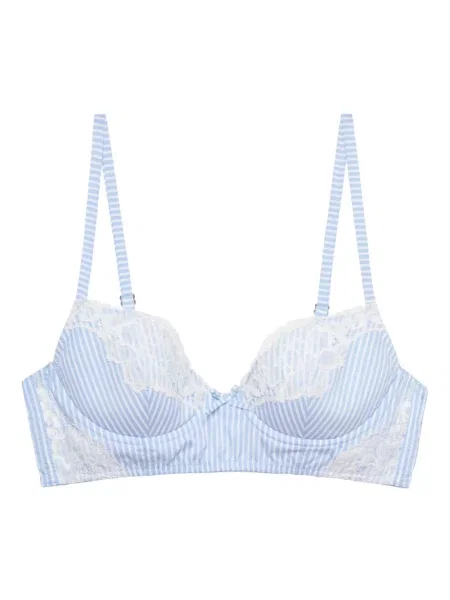 Сутиен Fleur Du Mal на райета с дантела синьо