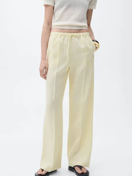 Лляні Штани повсякденні MANGO жовтий