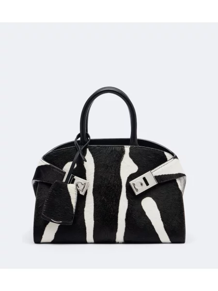 Geantă Ferragamo cu imagine cu model zebră negru