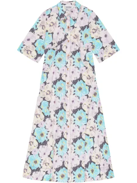 Rochie maxi Ganni cu imagine de costum albastru