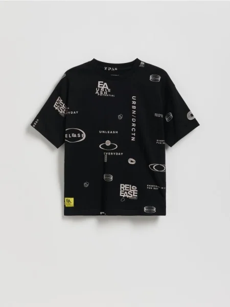 Reserved Tricou din cu imprimeu negru