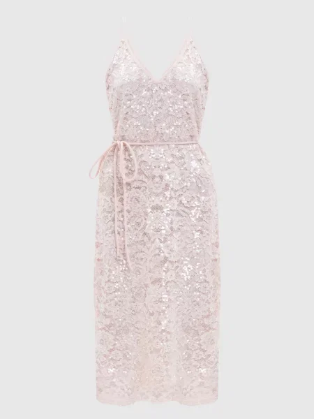Сукня міді з мережива з паєтками Twinset рожева
