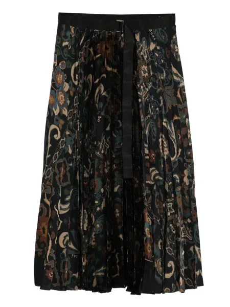 Fusta plisata Sacai cu imagine cu model paisley plisată albastru