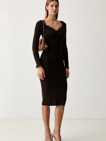 Twinset rochie tricotată cu vâscoză maro