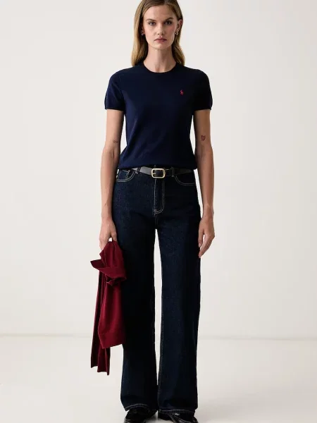 Polo Ralph Lauren pulover s kratkimi rokavi z bombažem modra