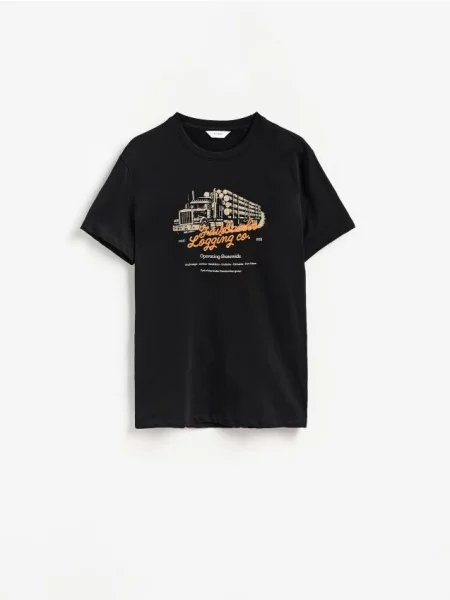 Reserved Tricou regular cu imprimeu negru