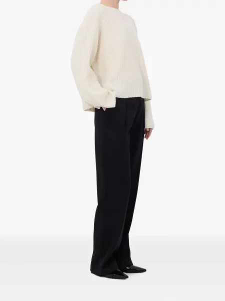 Sweter Loulou De Saison z okrągłym dekoltem prążkowany biały