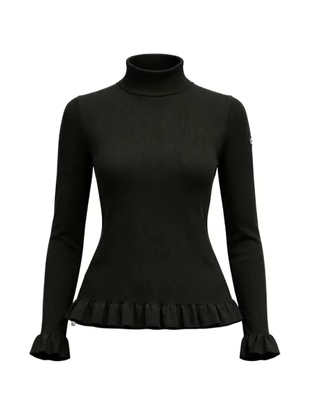 Dzianinowy top Newland z falbankami prążkowany czarny