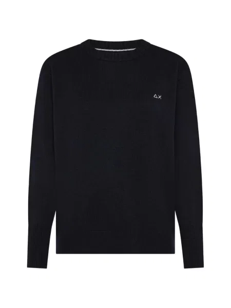 Pulover Sun68 cu decolteu rotund cu autograf albastru