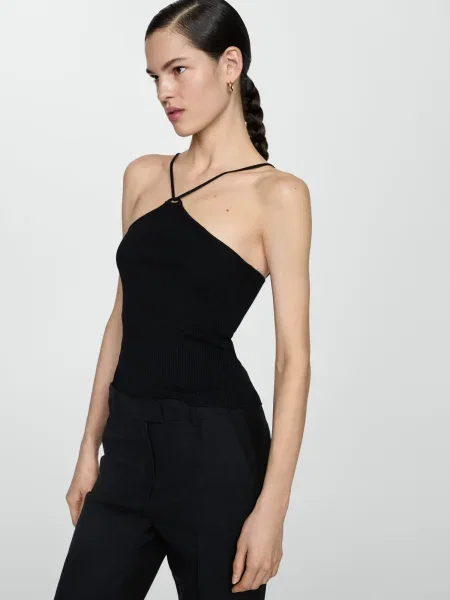 MANGO Top brodat ANGELINA' negru
