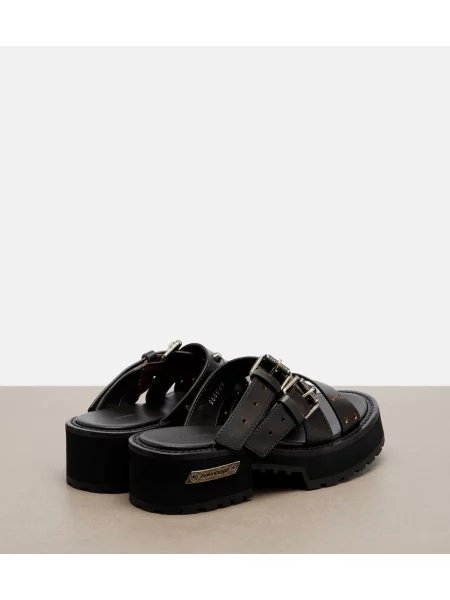 Papuci tip mules Balenciaga din piele cu platformă maro