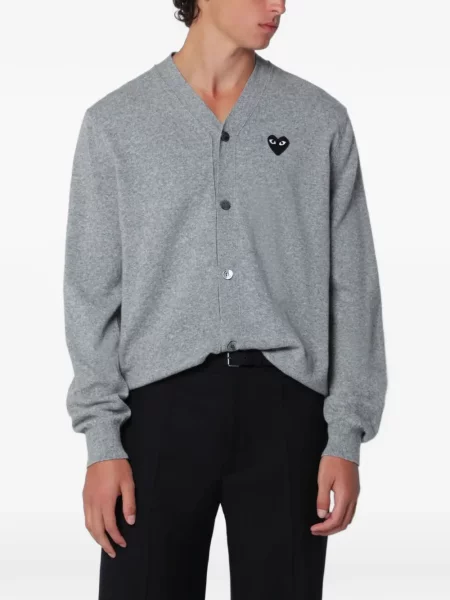 Cardigan Comme Des Garçons cu decolteu în V cu autograf gri