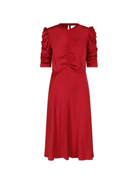 Rochie midi Isabel Marant de mătase cu volane roșu