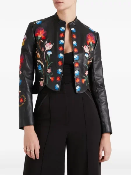Кожено яке Temperley London на цветя черно
