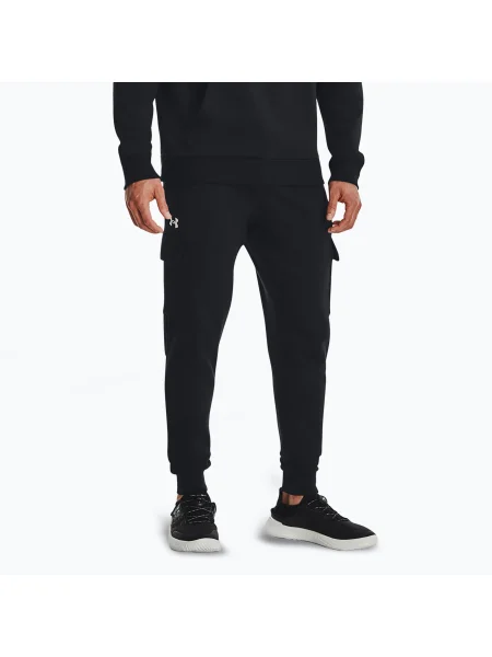 Мъжки панталони Under Armour Rival Fleece Cargo Jogger black / white бяло