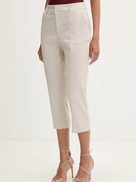 Guess pantaloni capri pentru femei cu vâscoză CHRISSY bej