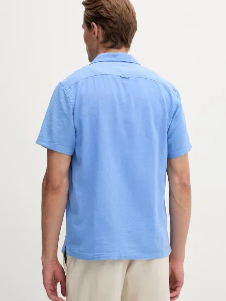 Koszula casualowa o kroju regular fit z mieszanki lnu i bawełny Tommy Jeans niebieska