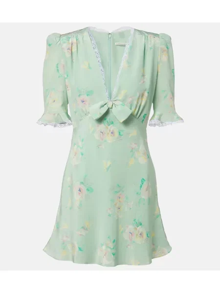 Rochie Alessandra Rich de mătase cu model floral verde