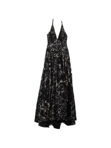 Rochie maxi Saiid Kobeisy cu broderie lungă de costum negru