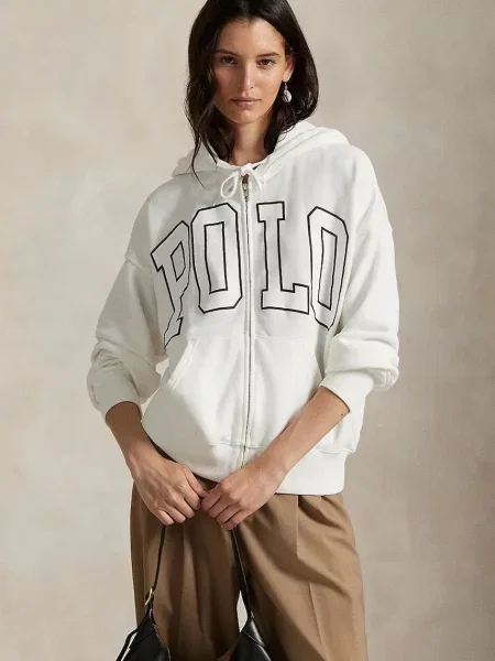 Суичър с качулка Polo Ralph Lauren с качулка бяло