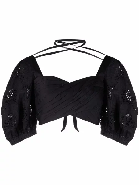 Bluzka Self-portrait koronkowa o krotszym kroju czarna