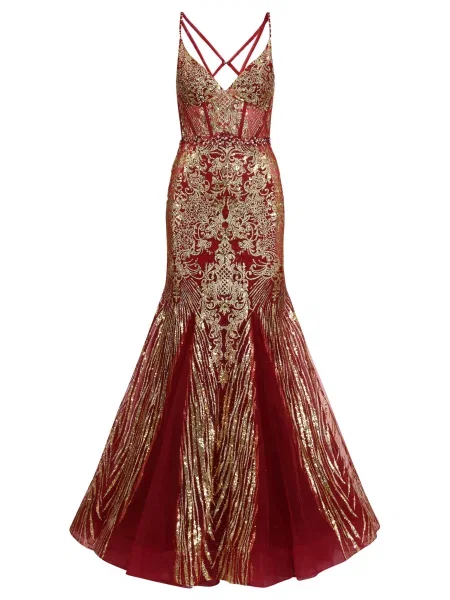 Kraimod Rochie de seară auriu / bordeaux roșu